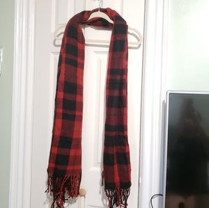 Red & Black plaid fleece scarf